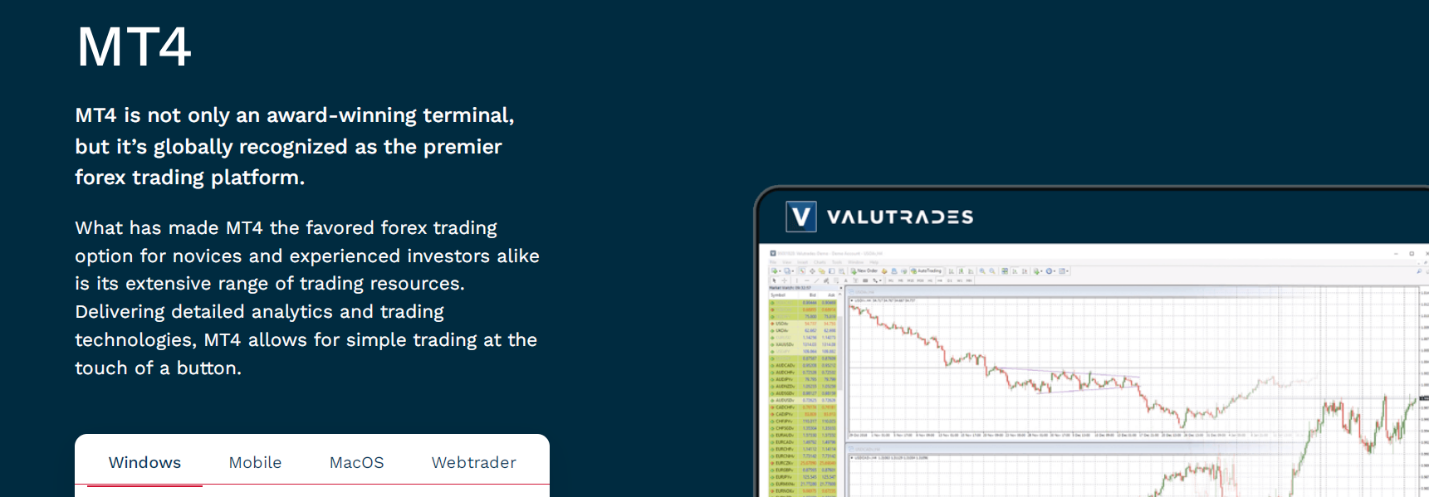 Terminal de négociation Valutrades